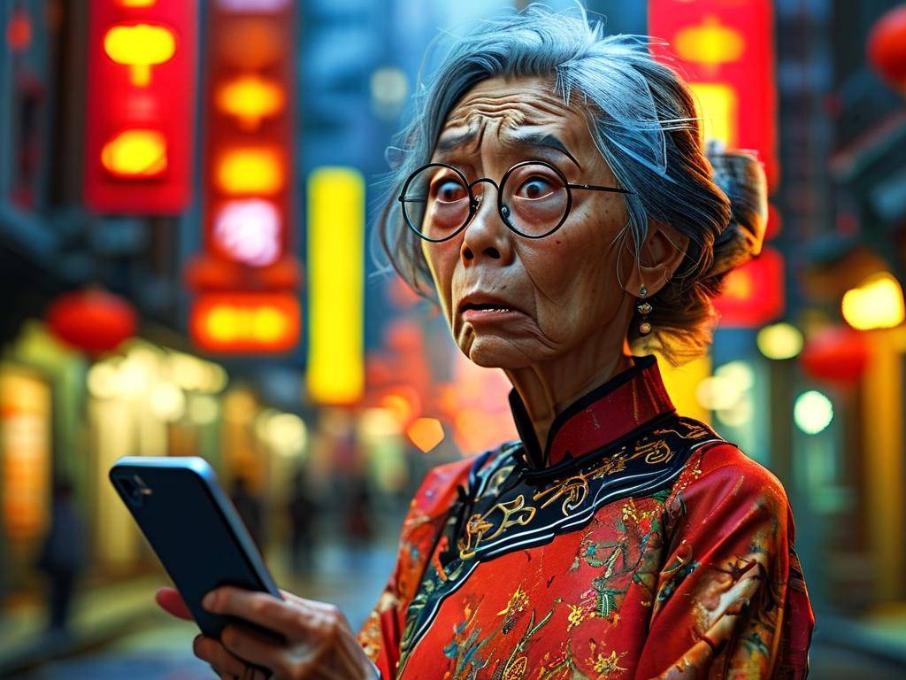 老太婆看手机皱眉头表情包(1)